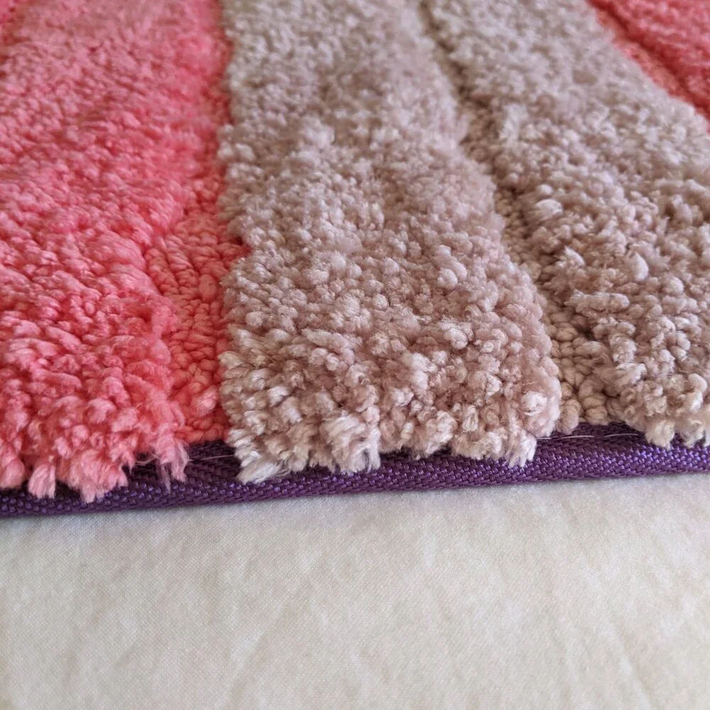 Pink Striped Bath Mat, Fluffy Pink Rug, Non-slip, 32x20in